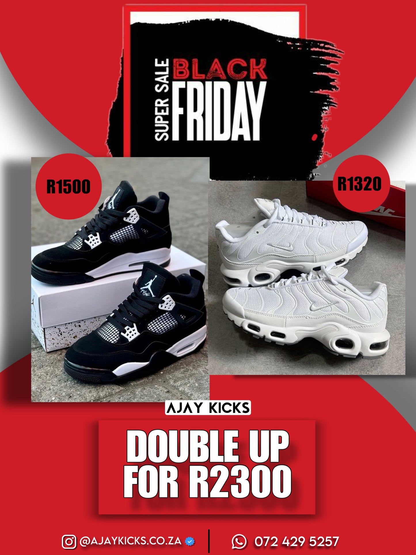 Jordan 4 Retro White Thunder x Nike Air Max Plus TN